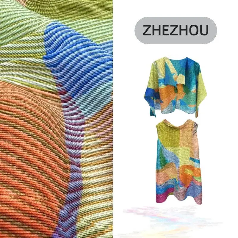 Digital Print Set Women's Loose Casual Elegance Magazine Style Open Cardigan Dress Two Piece Set Pleated Shirt Trendy