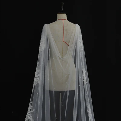 Bolero De Casamento De Renda Com Clipe, Tule Romântico, Branco Marfim Perles, Capes De Noiva, Acessórios Do Casamento, 3m