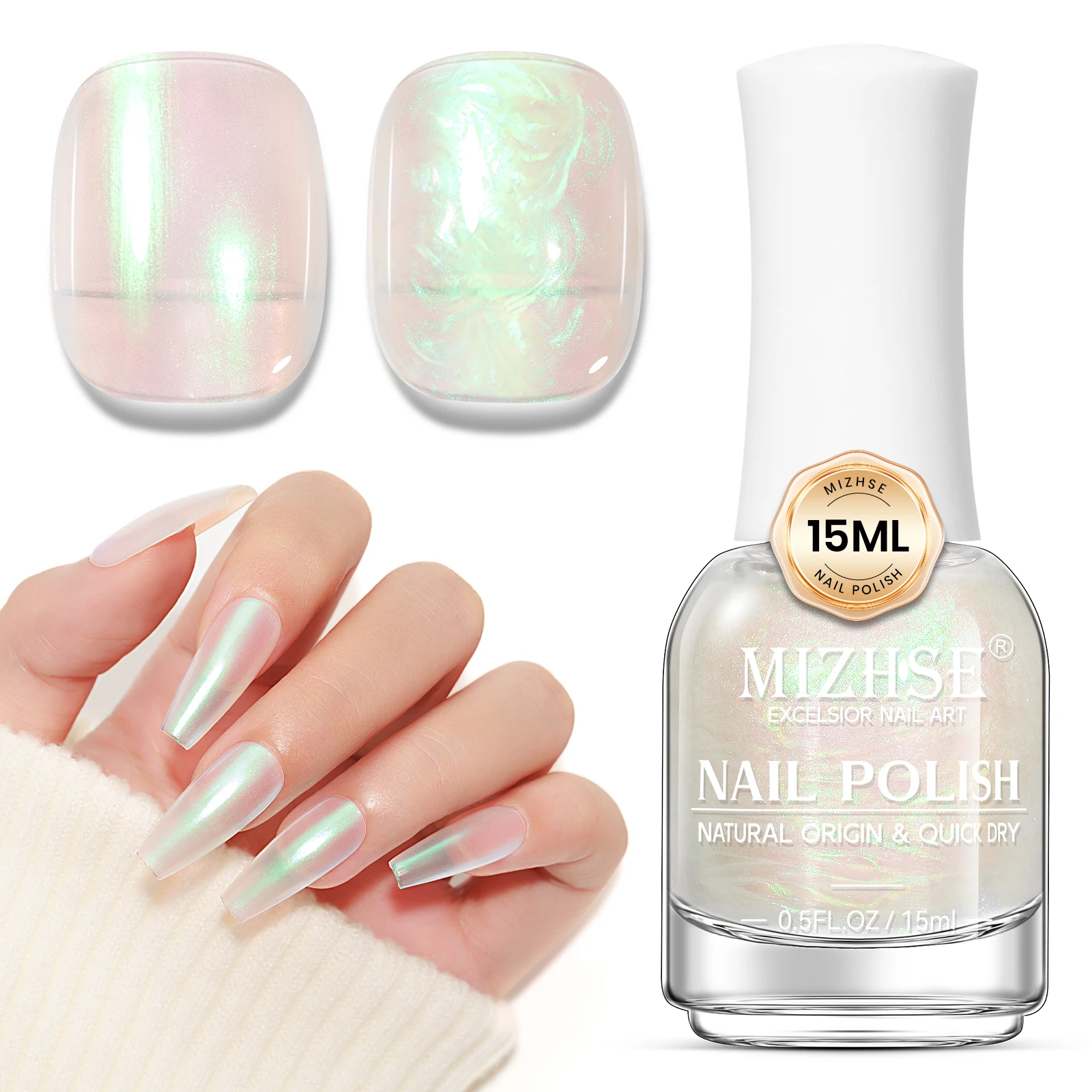 MIZHSE 15 ML Mermaid Pearl Nail Polish Semis Permanent Nail Arts High Density Glitter Nail Varnish Aurora Film Nails Art