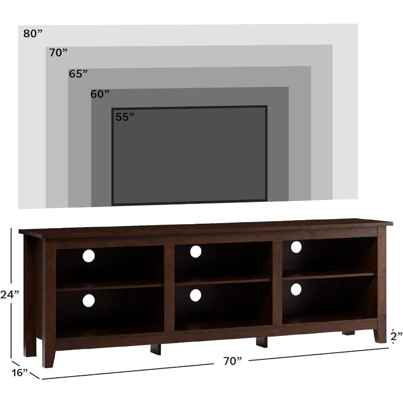 Edison Wren Classic Brown TV Media Console Entertainment Center لتلفزيون 80 بوصة مع حجرة تخزين، 70 بوصة