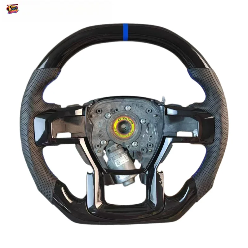 Custom D-shaped Black Perforated Leather Steering Wheel for Ford Ranger Raptor Without Airbag