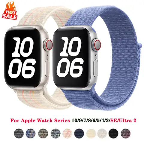 Nylon Loop For Apple Watch Strap 45mm 44mm 49mm 46mm 40mm 41mm 38mm 42mm Correa Bracelet iWatch Series 6 Se 7 8 9 10 ultra2 band