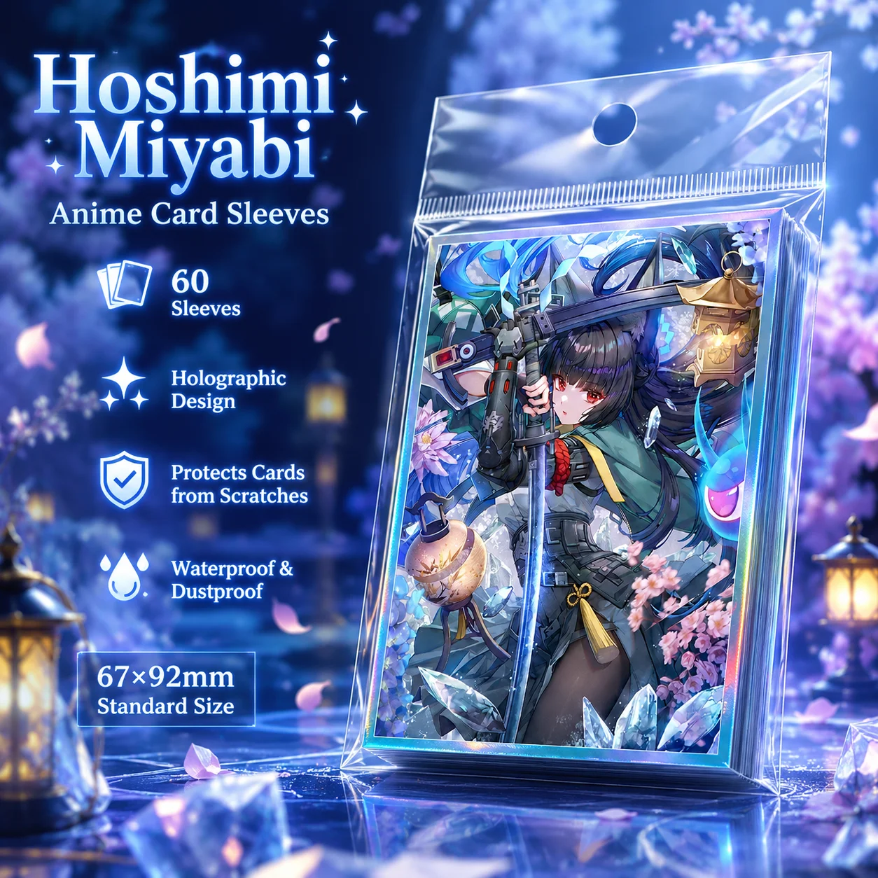 60PCS 67x92mm Hoshimi Miyabi Themed Protector Sleeves Toploading Trading Card Sleeves Protectors for TCG MTG PTCG Sport Card