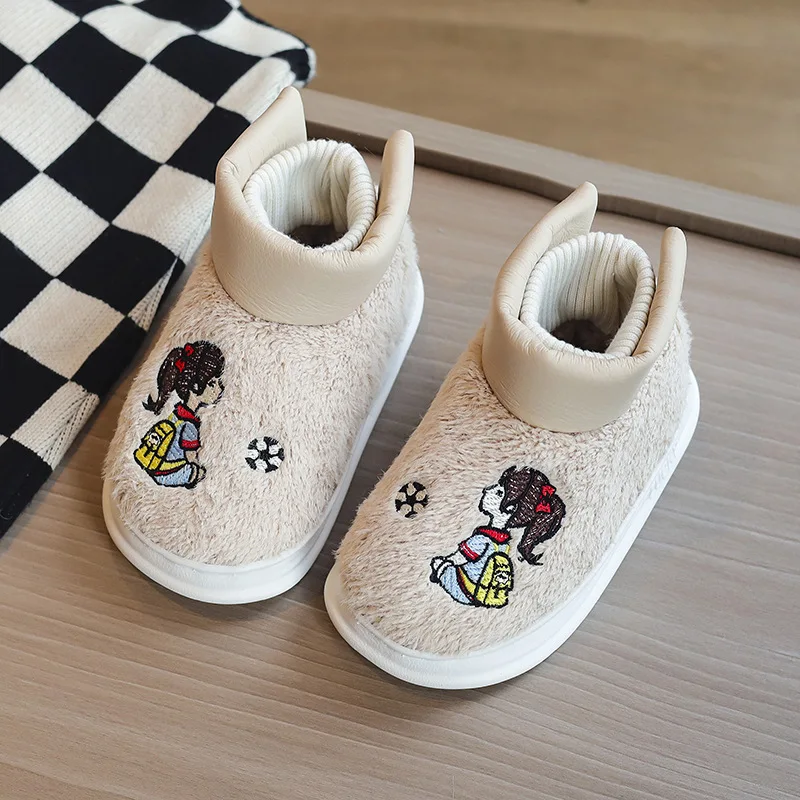 Kids Furry Slippers Boys Indoor Cotton Shoes Baby Fur Slides Warm Plush Toddler Winter House Slippers Children Anti-slip Shoes