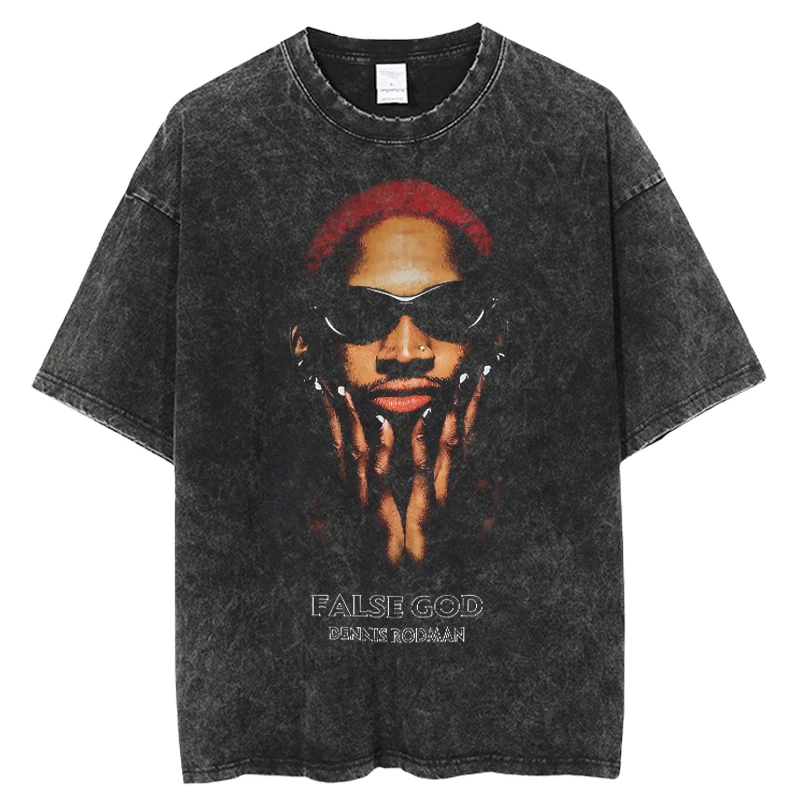 Tideshec خمر دينيس رودمان صورة الصيف قصيرة الأكمام طاقم الرقبة الجرافيك موضة تي شيرت الهيب هوب الشارع الشهير للجنسين المحملة #1