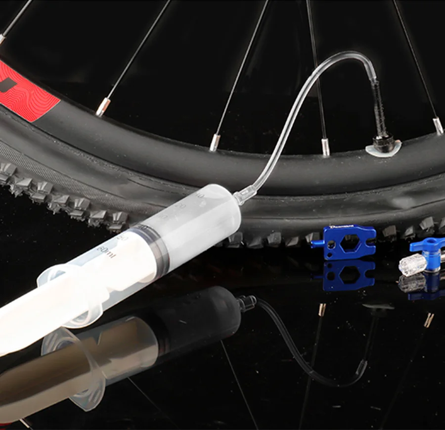 1/2 Sets 60ml Fahrradreparaturwerkzeuge Fahrradreifen-Flüssigkeitsinjektor MTB Tubeless Dichtmittel-Injektor Ölwechsel – Detail 10