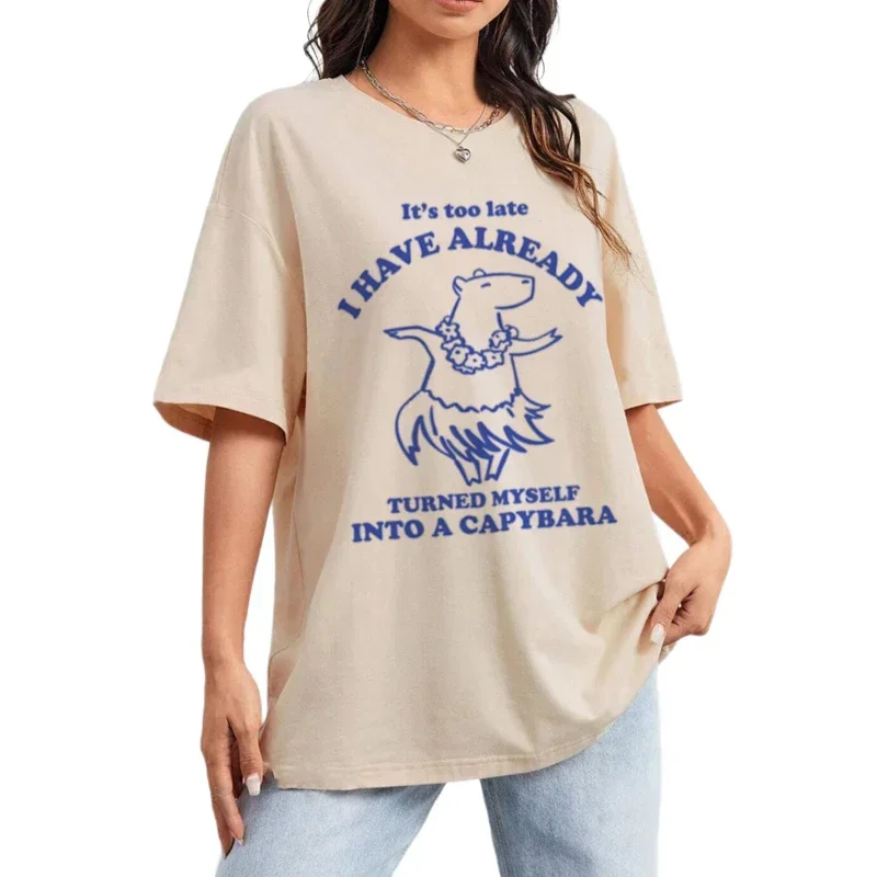 Camiseta de algodón neutro de género, camiseta holgada de manga corta con cuello redondo y estampado gráfico de gran tamaño, moda incluida