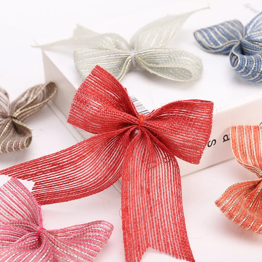 

10Pcs Christmas Tree Decors Linen Silk Weeding Bowknots Handcrafted Exquisite Practical Decoration Xmas Bowknot