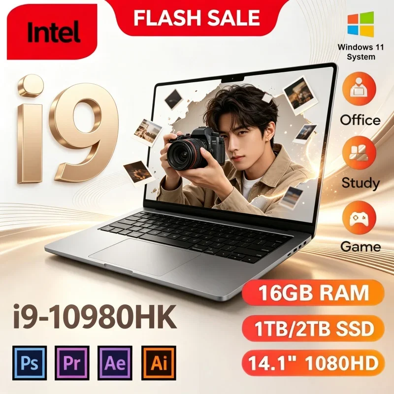 Hot Sale 14.1in Powerful Notebook Intel Core i9-10980HK 16/32GB 2TB SSD Windows11 Portable Work Game Laptop