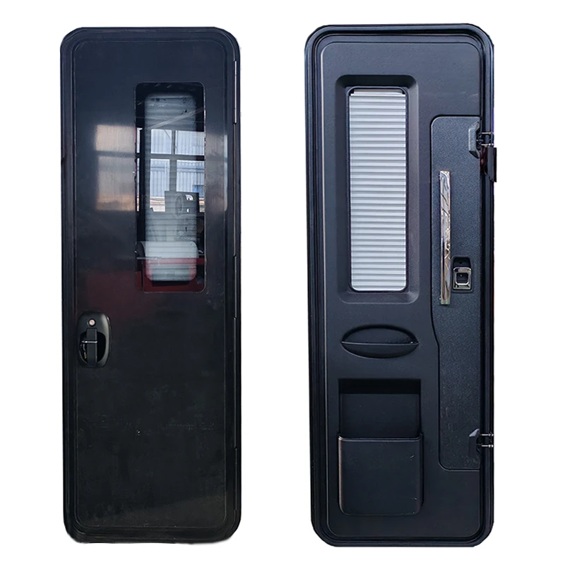 Factory Made All Black Euro RV Door 590x1750mm Aluminum Profile Entry Door with Sun Blind Sliding Mesh Door for Camper Van