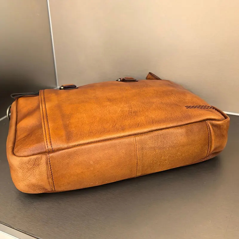 Valigetta da uomo in pelle di vacchetta di alta qualità Borsa da uomo retrò Borsa a tracolla per laptop maschile Tote Valigetta da uomo in pelle naturale