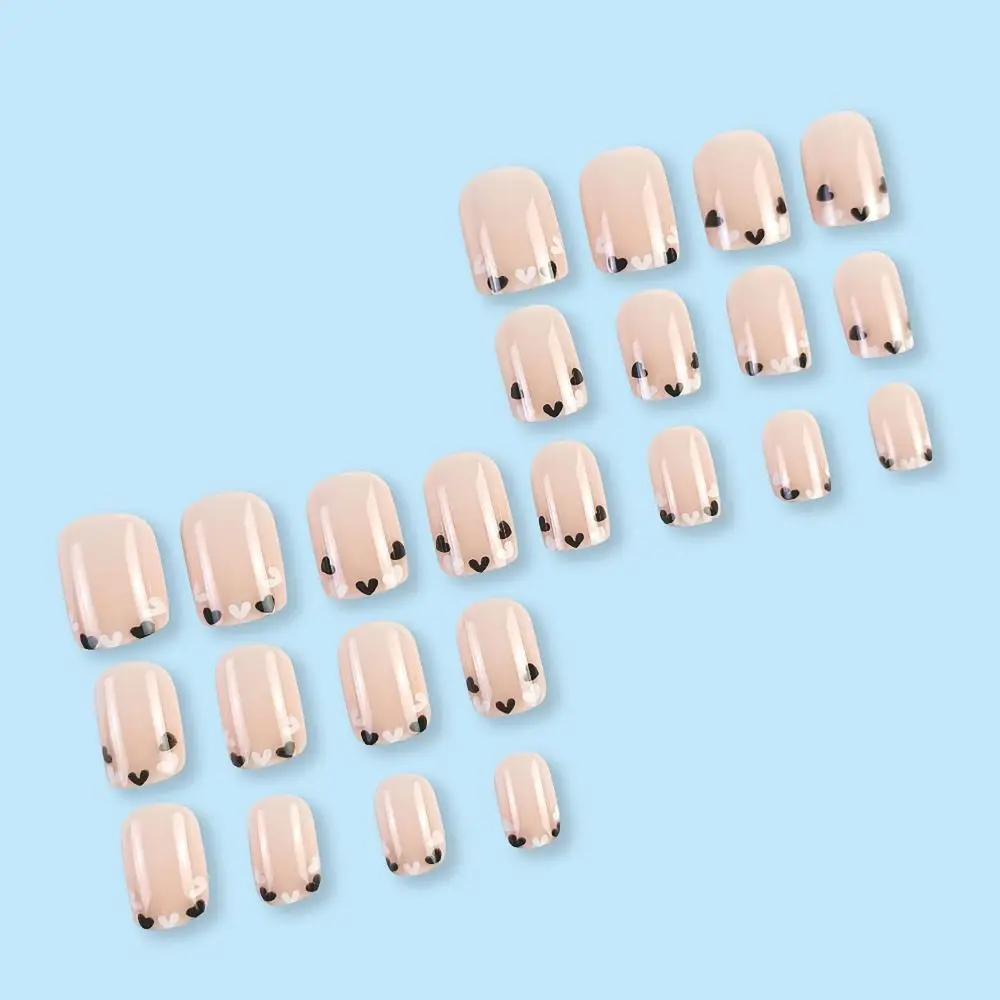 24 stks/doos Cat Eye Bloem Liefde Valse Nagel Franse Gouden Lijnen Glitter Fake Nail Aurora Blur Volledige Dekking Nail Tips voor Vrouwen Meisje
