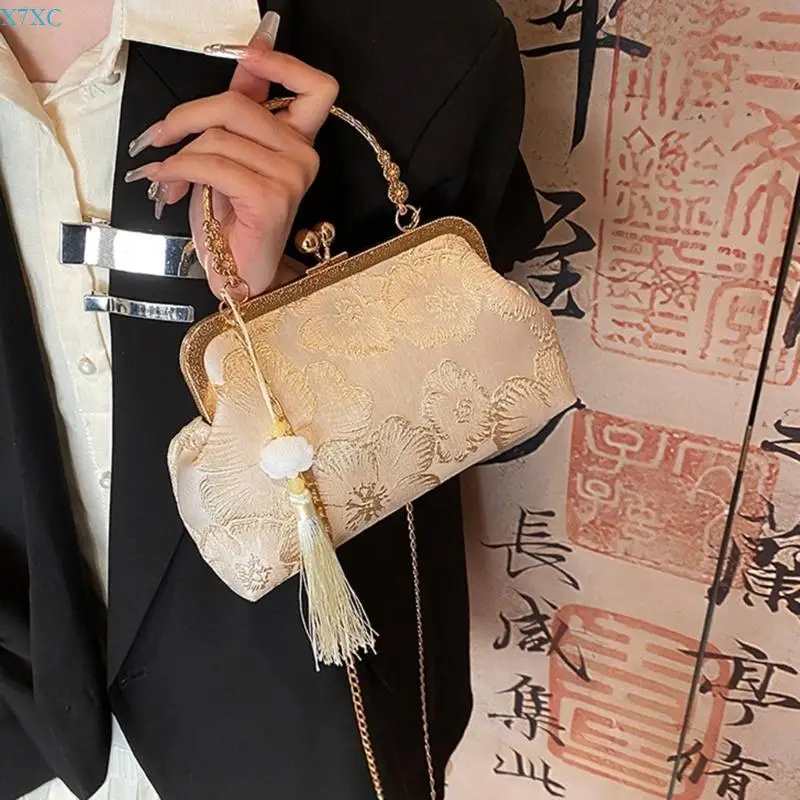 

X7XC Traditional Chinese Fashion Single Shoulder Bags Crossbody Bag with Chain Detail