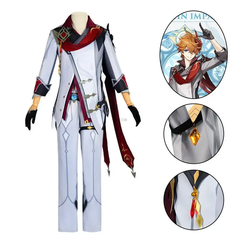 Costume de Cosplay Anime Genshin Impact Tartaglia pour Homme, Uniforme avec Perruque, Vêtements d'Halloween et de ixde Noël pour Enfant