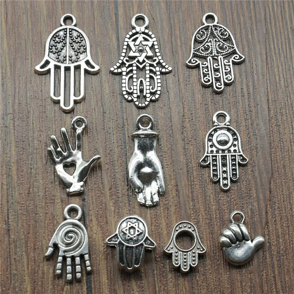 20 sztuk ręczny wisiorek Charms Antique srebrny kolor dłoni piękna biżuteria DIY Hamsa ręcznie Charms do tworzenia bransoletek
