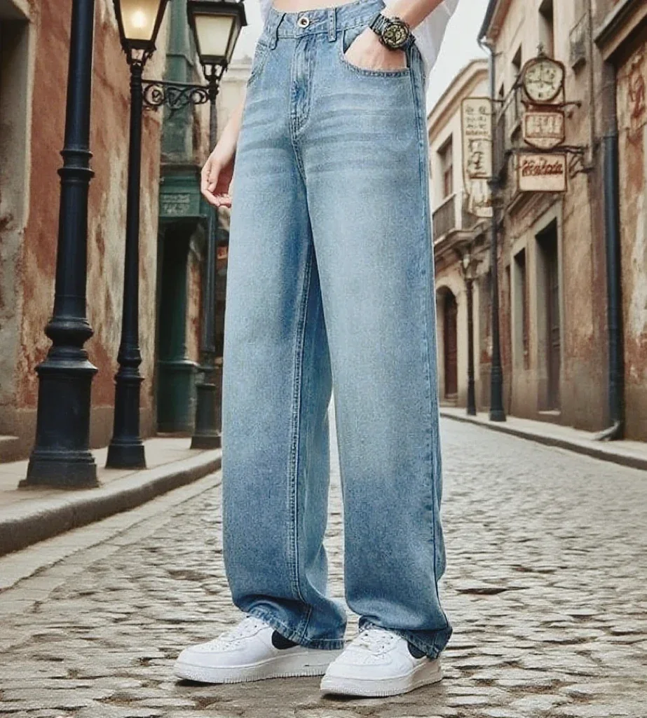 جديد الشارع الشهير فضفاض الجينز الرجال الكورية موضة الرجعية الدنيم السراويل الصلبة غسل عادية مستقيم tubeTrousers الرجال ماركة الملابس ارتداء