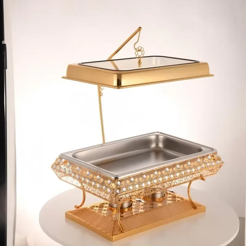 Hot Sell 9L Covered Golden Diamond Stainless Steel 201 Heating Hanging Chafing Dish Catering Set Wedding Hotel