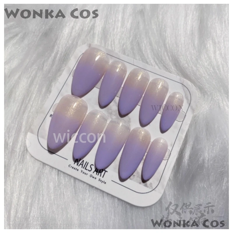 10 pezzi Press On Nails Gioco Genshin Impact Yumemizuki Mizuki Cosplay Unghie finte disegnate a mano per ragazze Donna Regali personalizzati