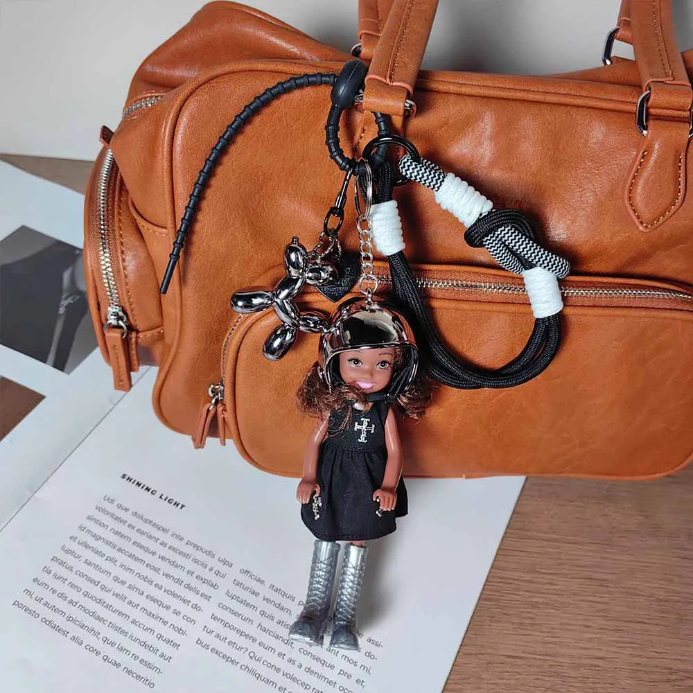 

Premium cute sweet doll little Kelly black leather doll pendant, helmet keychain girls bag pendant birthday gift