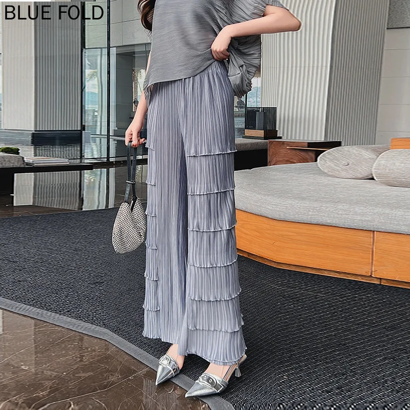 

MIYAKE PLEATS 2025 Women's Wide Leg Casual Pants Straight Hanging Bamboo Slug Wooden Ear Edge Fashionable Comfortable Fit
