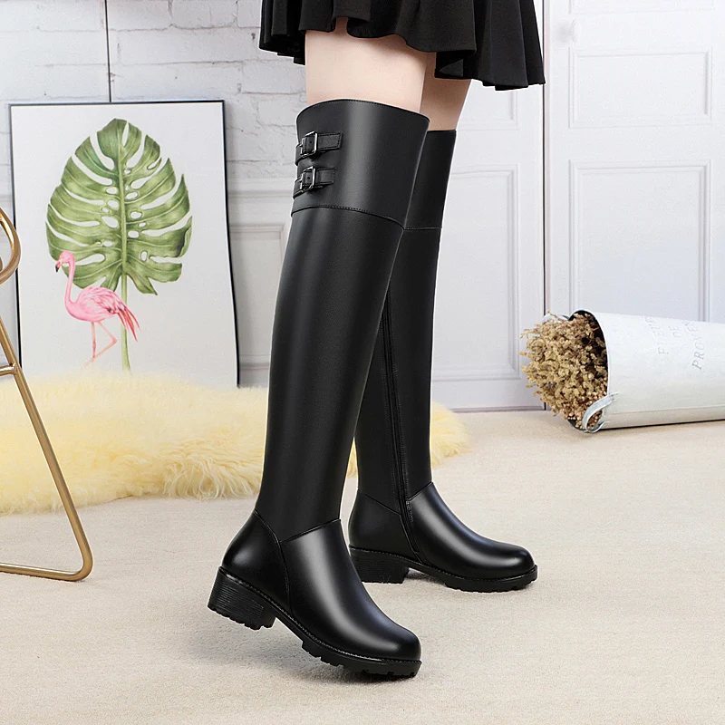 AIYUQI Women Thigh High Boots 2024 New Genuine Leather New Winter Women Over-the-knee Boots Wool Warm Large Size Women Boot