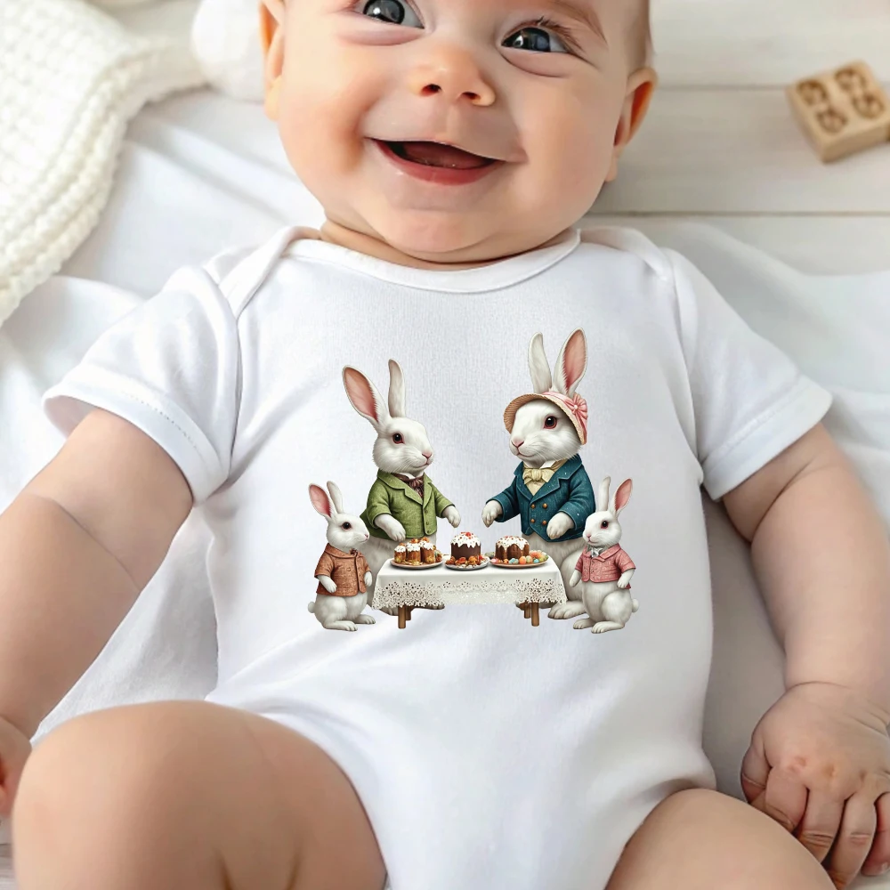 

Комбинезон из 100% хлопка с принтом Happy Bunny Baby's 1st Easter, удобная ткань для малышей, комбинезон для новорожденных от 0 до 12 месяцев
