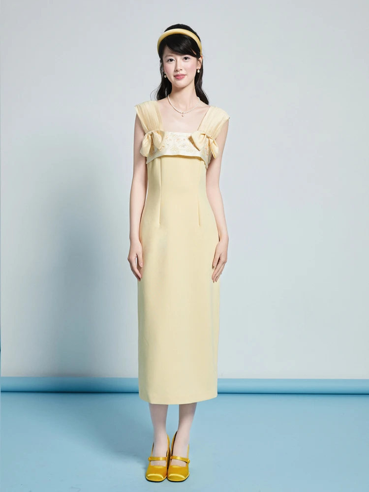 

LelezStudio Gold Tead Embroidery Vintage Girl Waist Cinched Straight Long Dr Summer Sle Vest Dr Ele High Waist ...