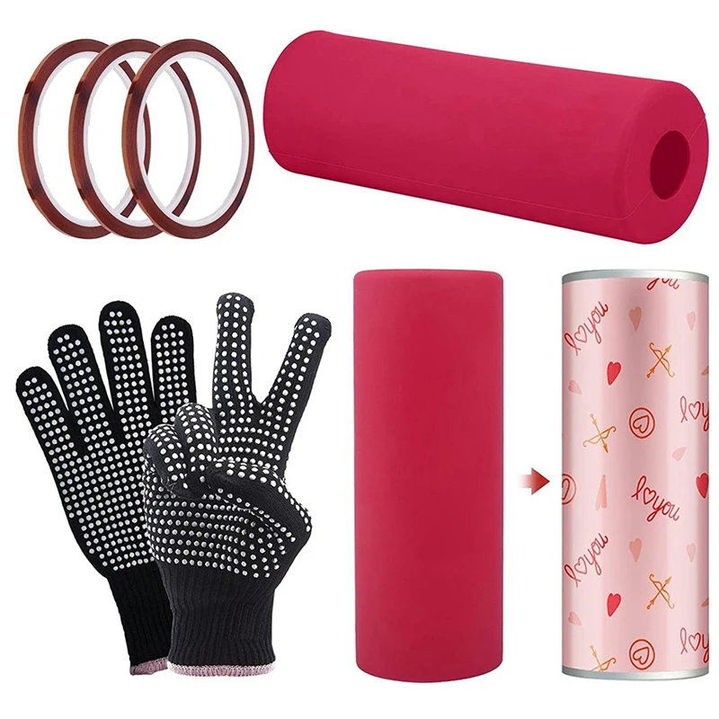 2Pcs Silicone Wrap Sleeve For Sublimation Tumbler,Reusable Seamless Tumbler Wrap With Tape Gloves For 20Oz Cup Full Wrap