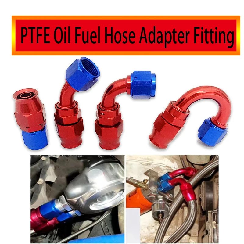

Universal PTFE Oil Fuel Line Hose End Swivel Fitting AN4/6/8/10 Reusable Adapter 0-180 Degree Includes 45 & 90 Degree