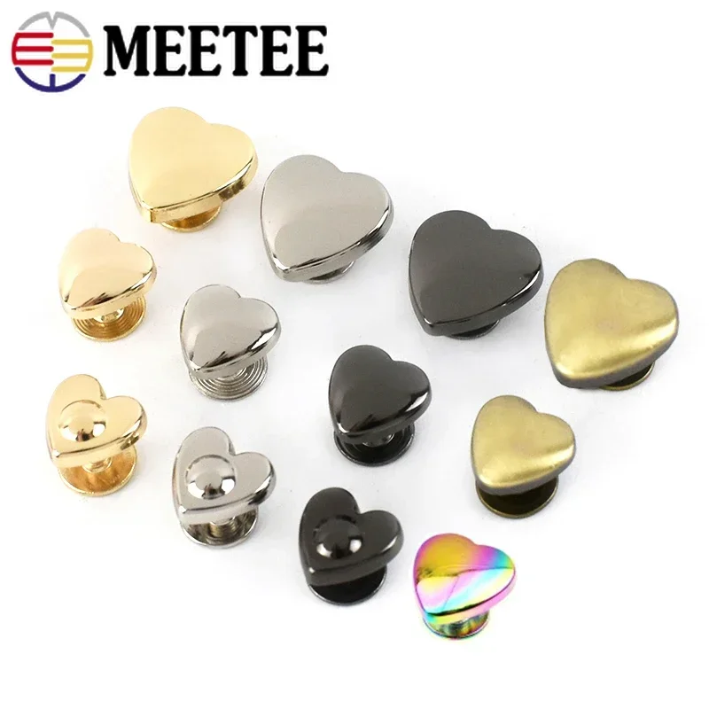 10/30Pcs Meetee 8/13mm Heart Rivet Screw Bag Clothes Hardware Handbag Decorative Studs Button Nail Metal Buckles DIY Accessories