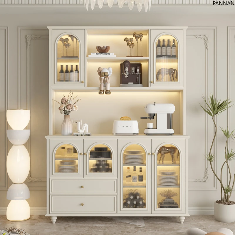

Light luxury dining side high cabinet integrated against the wall simple modern solid wood tea storage cabinet
