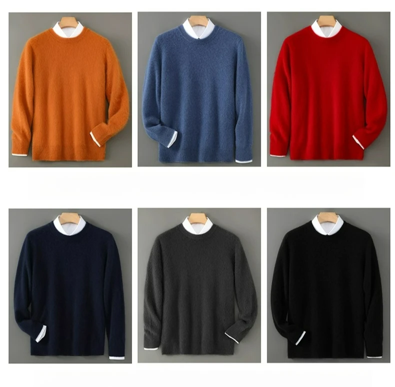 

100% wool loose casual business solid color thickened plus size crew neck sweater knitted bottoming top