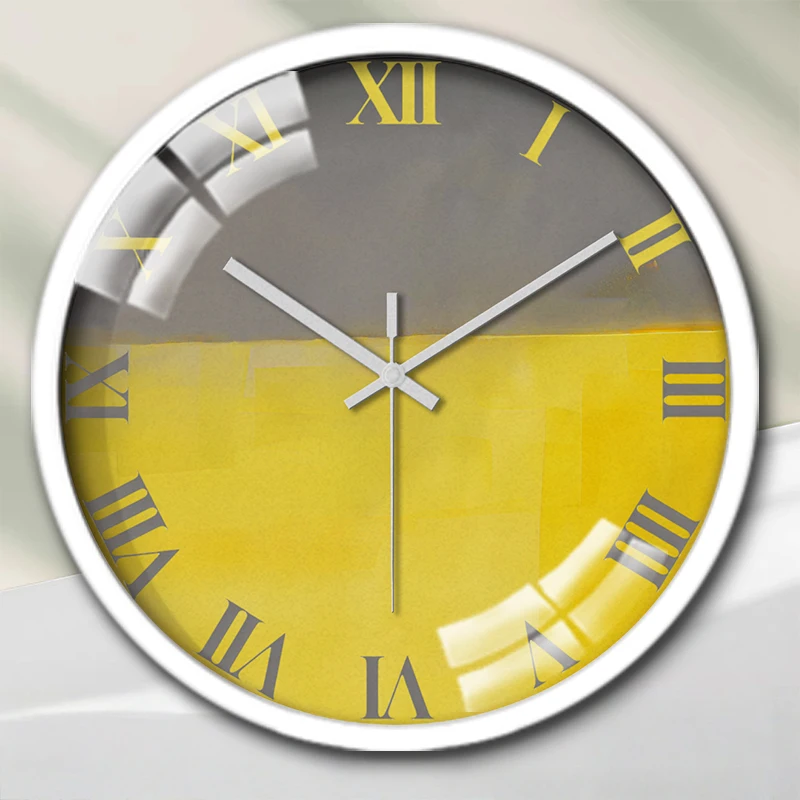 Two-Tone Yellow &Gray Cartoon Round Silent Hanging Wall Clock,Suitable For Living Room,School,Study Room,Bedroom,Children's Gift