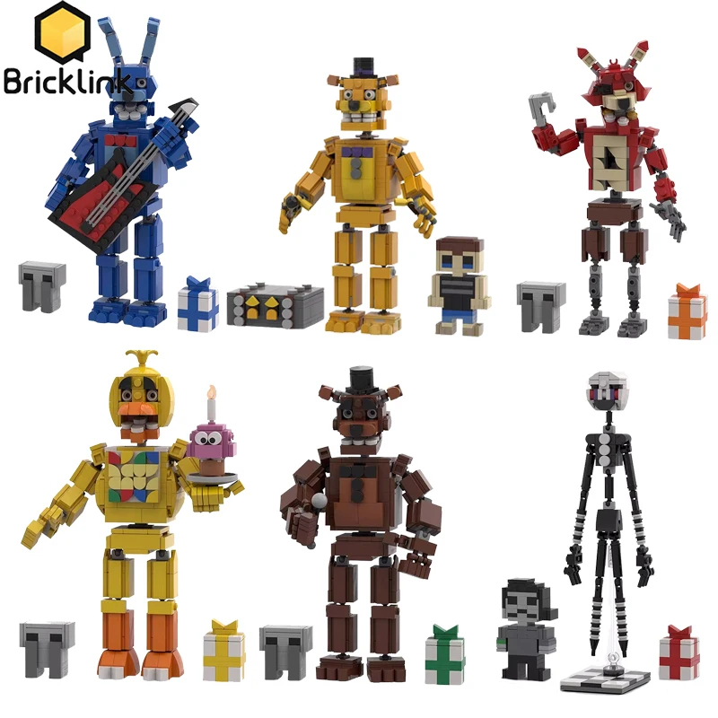 Bricklink MOC Ideas Five Nights Horror Game Freddyed Action Figures Fredbear Foxy Puppet Building Blocks Kid Toys Halloween Gift
