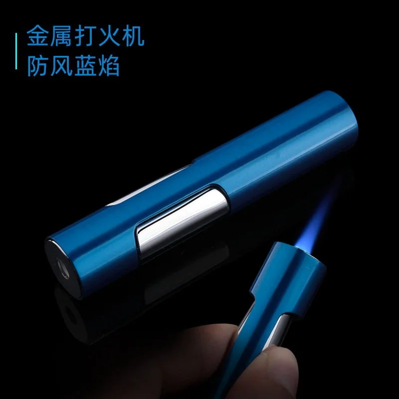 Creative Metal Direct Injection Gas Lighter Portable Cylindrical Windproof Butane Lighter Blue Flame Smoking Accessories