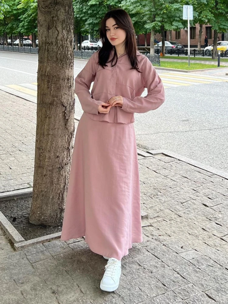 Ramadan Muslim Set Eid Two Piece Shirt &Pants Women Suits Shirt Blouse Musulman Ensembles Moroccan Kaftan Islamic Outfits Sets