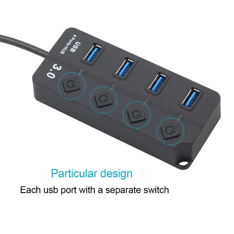 4 Port Usb Hub 3.0 Adapter Hoge Snelheid 5Gbps Multi USB3.0 Splitter Met Aan/Uit Schakelaar Voor Pc computer Accessoires