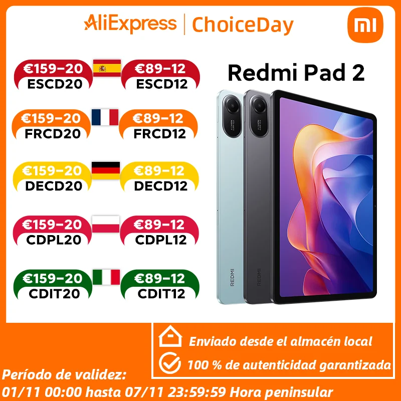 Versión global Xiaomi Redmi Pad 2 Tablet 11" Pantalla 2.5K Batería 9000mAh 18W Carga rápida Xiaomi HyperOS 2