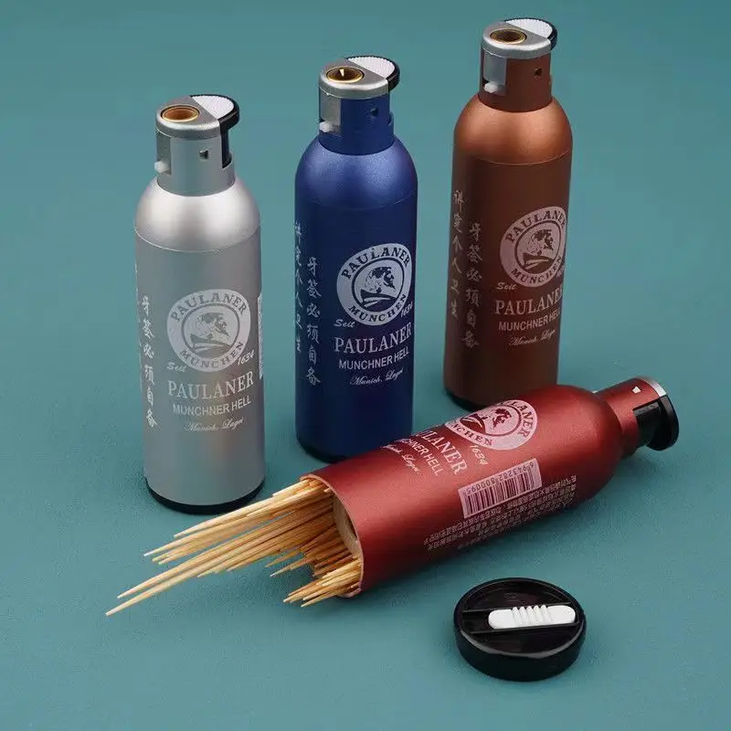 Creative Internet Celebrity Lighter Blue Flame Straight Shot Lighter Toothpick Box Dual-use Windproof Portable Lighter