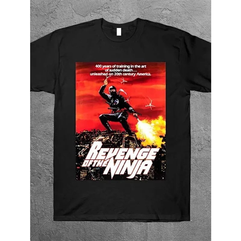 Men's Revenge of the Ninja (1983) Retro Movie T-shirt-40th Anniversary Edition Black Cotton T-shirt Retro Ninja Movie Poster Art
