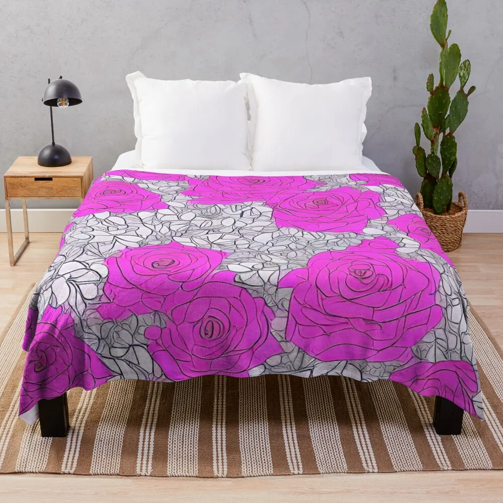 

Abstract Pink Floral Black and White Ink Roses for Whimsical Eclectic Feminine Decor Throw Blanket Winter beds anime Blankets