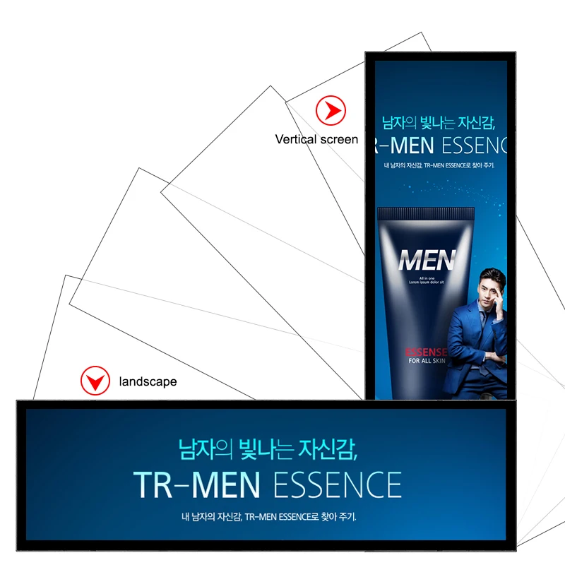 Display pubblicitario LCD per barra elastica interna per negozio al dettaglio con schermo per bordo scaffale per segnaletica digitale Android di dimensioni personalizzate