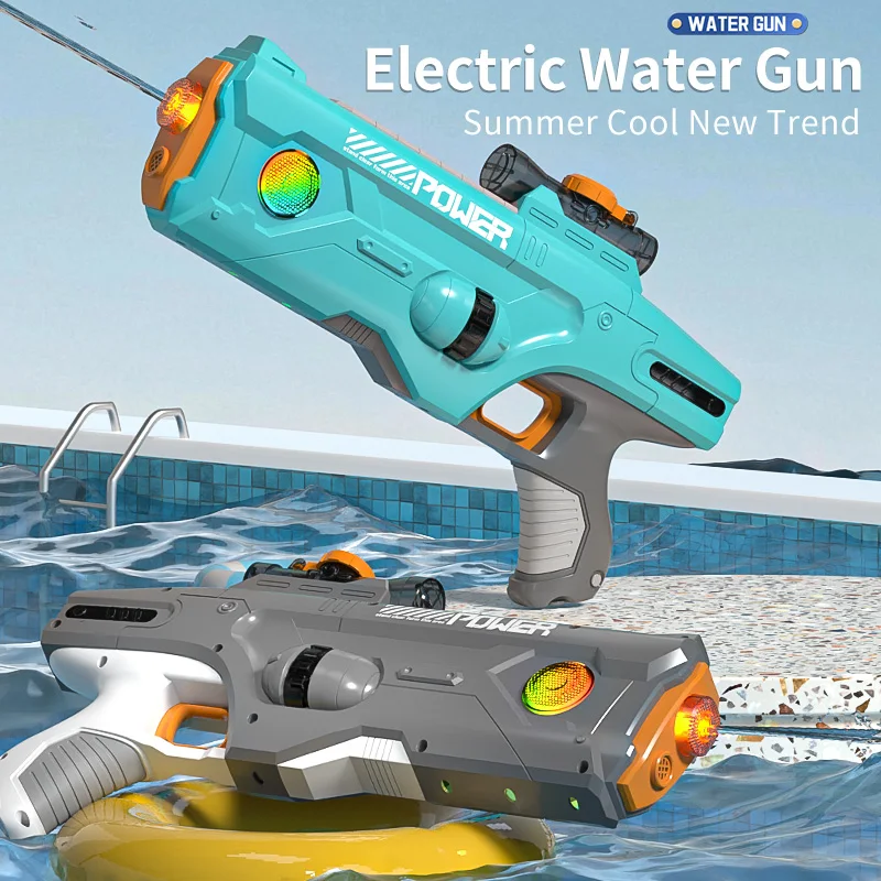 Children Electric Water Gun with Light Effect Summer Outdoor Shooting Game Kids Automatic Water Absorption Water Guns Toys Gifts