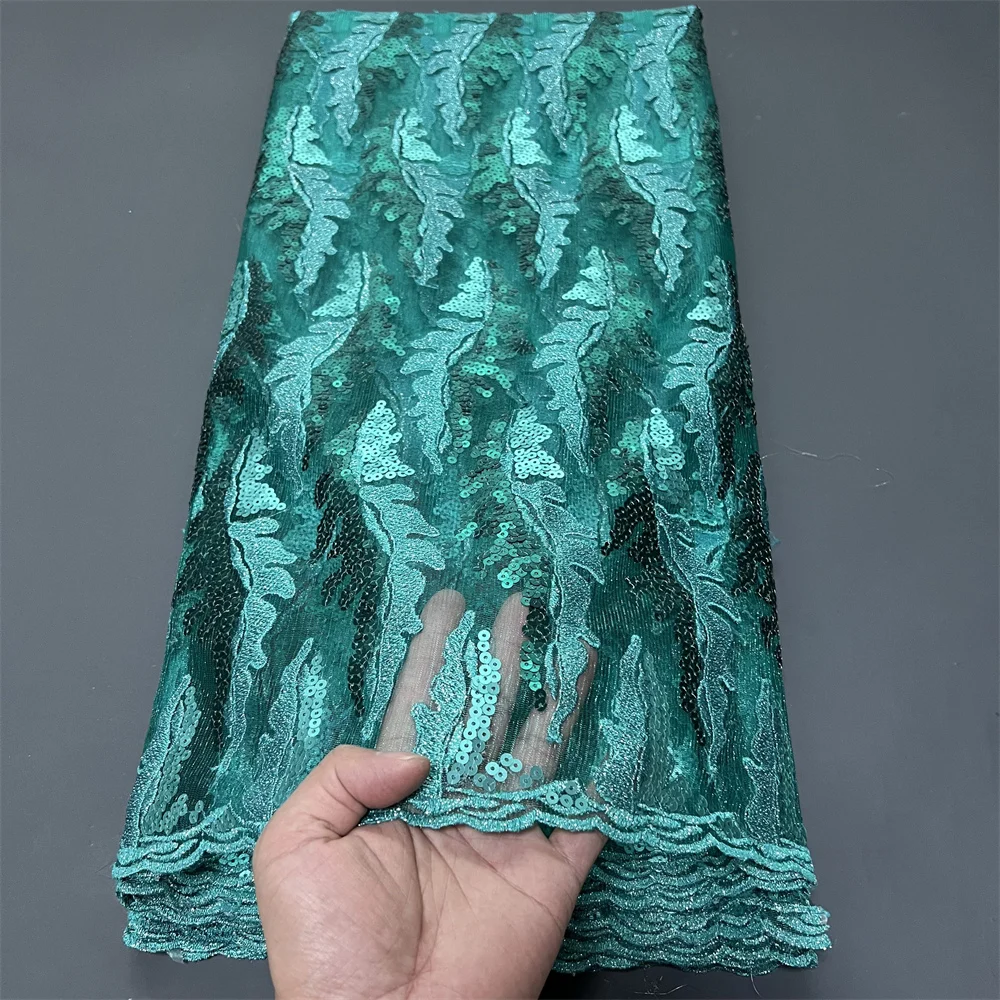 

2025 African Nigerian High-Quality Sequins Tulle for Prom Dresses Lace Fabric Embroidery Net Cloth Beads Sewing 5Yard ZJ082