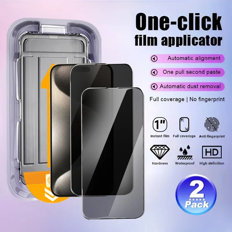 2 Packungen Sichtschutz-Displayschutzfolie für iPhone 16 15 Pro Max 14 13 12 11 Pro XR XS Max, kratzfest, Ein-Klick-Kleben, einfach zu installieren