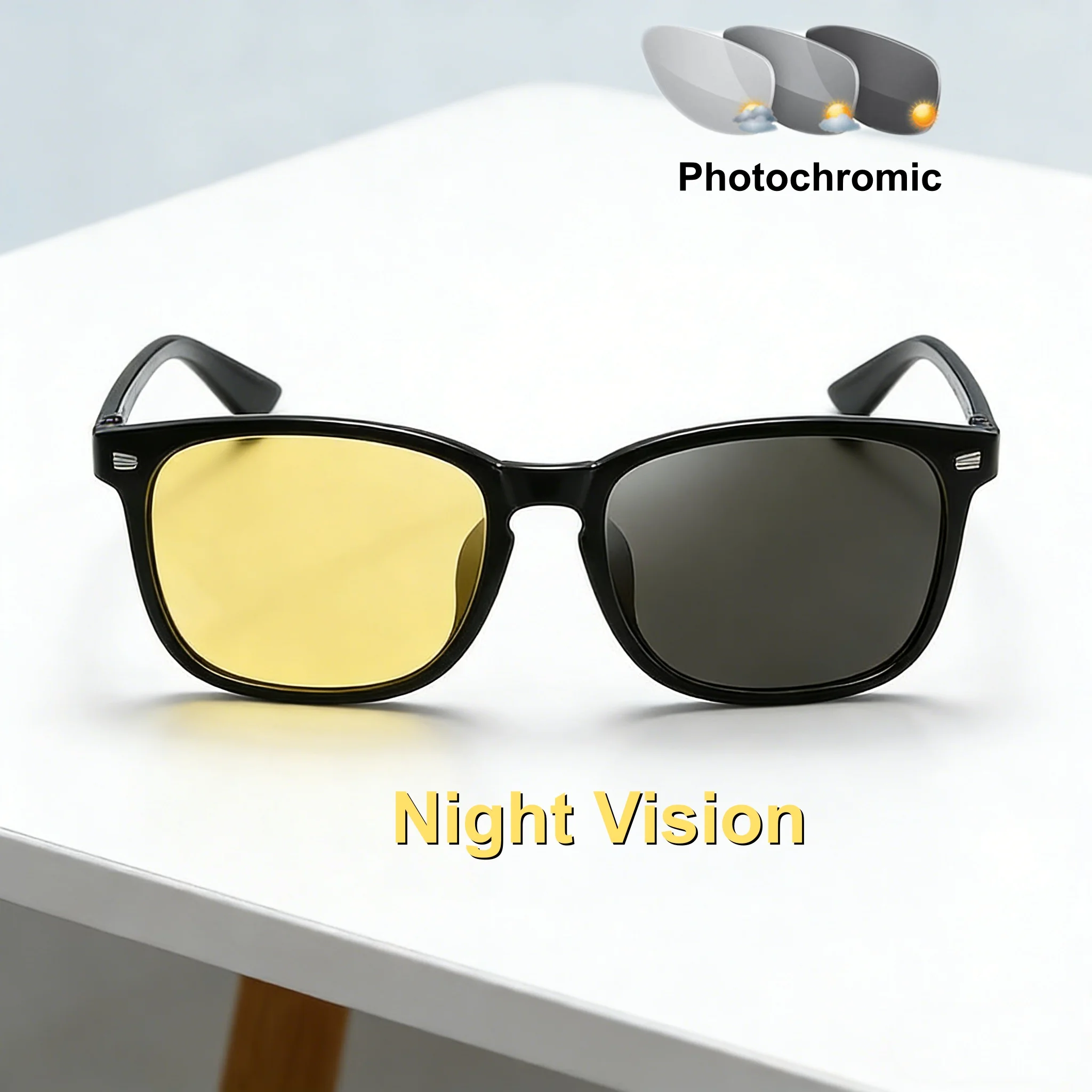 

2026 New Fashionable Night Vision Photochromic Men's Flat Light Glasses Ultra Light Neutral High Quality Night Driving Glasses