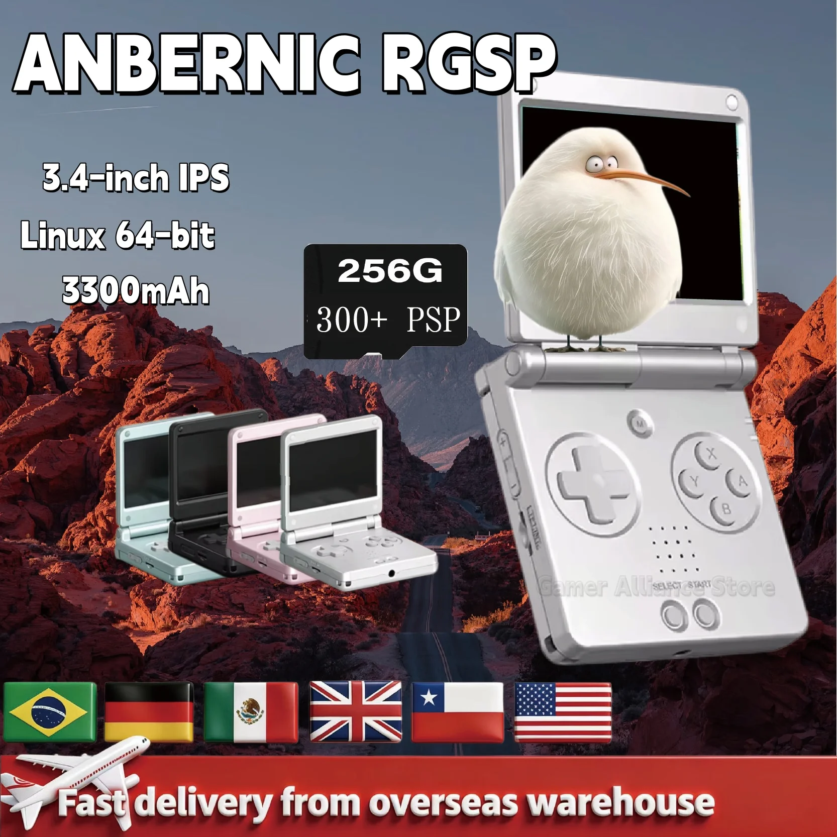 Anbernic RGSP Flip Classic Handheld Game Console Retro Video Game Player 3.4 IPS Screen 3300mAh Linux 64-bit Wifi PSP Game RG SP