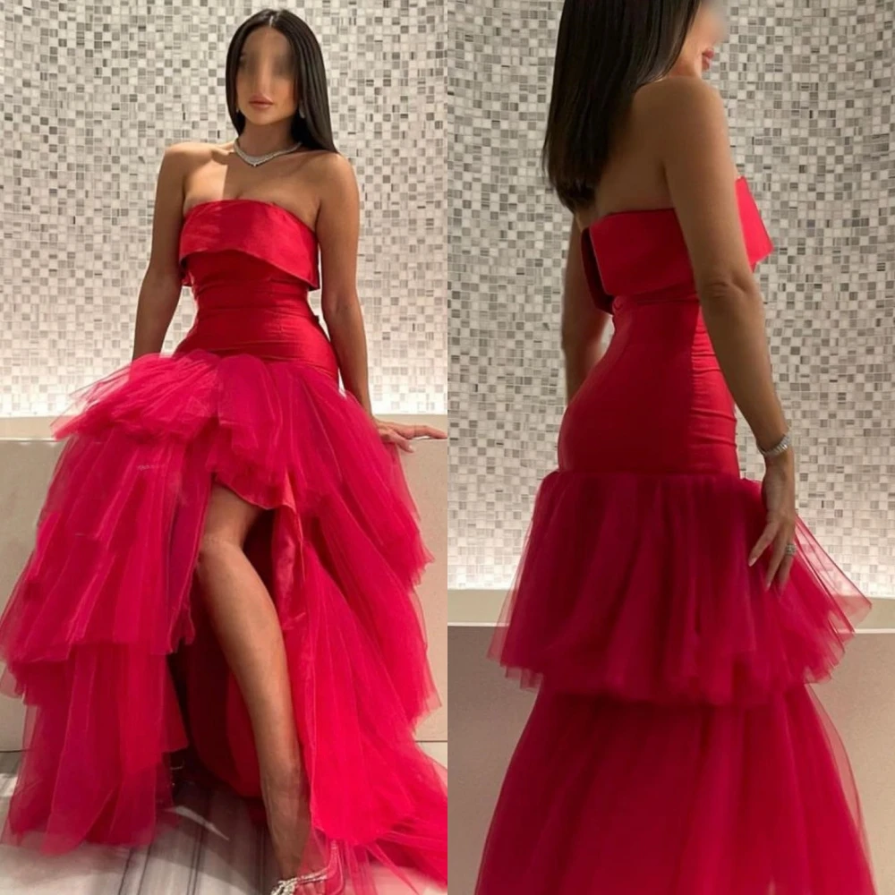 

Fashion High Quality Strapless Ball Gown Floor Length Evening Dresses Layered Tulle Satin dress party evening elegant luxury