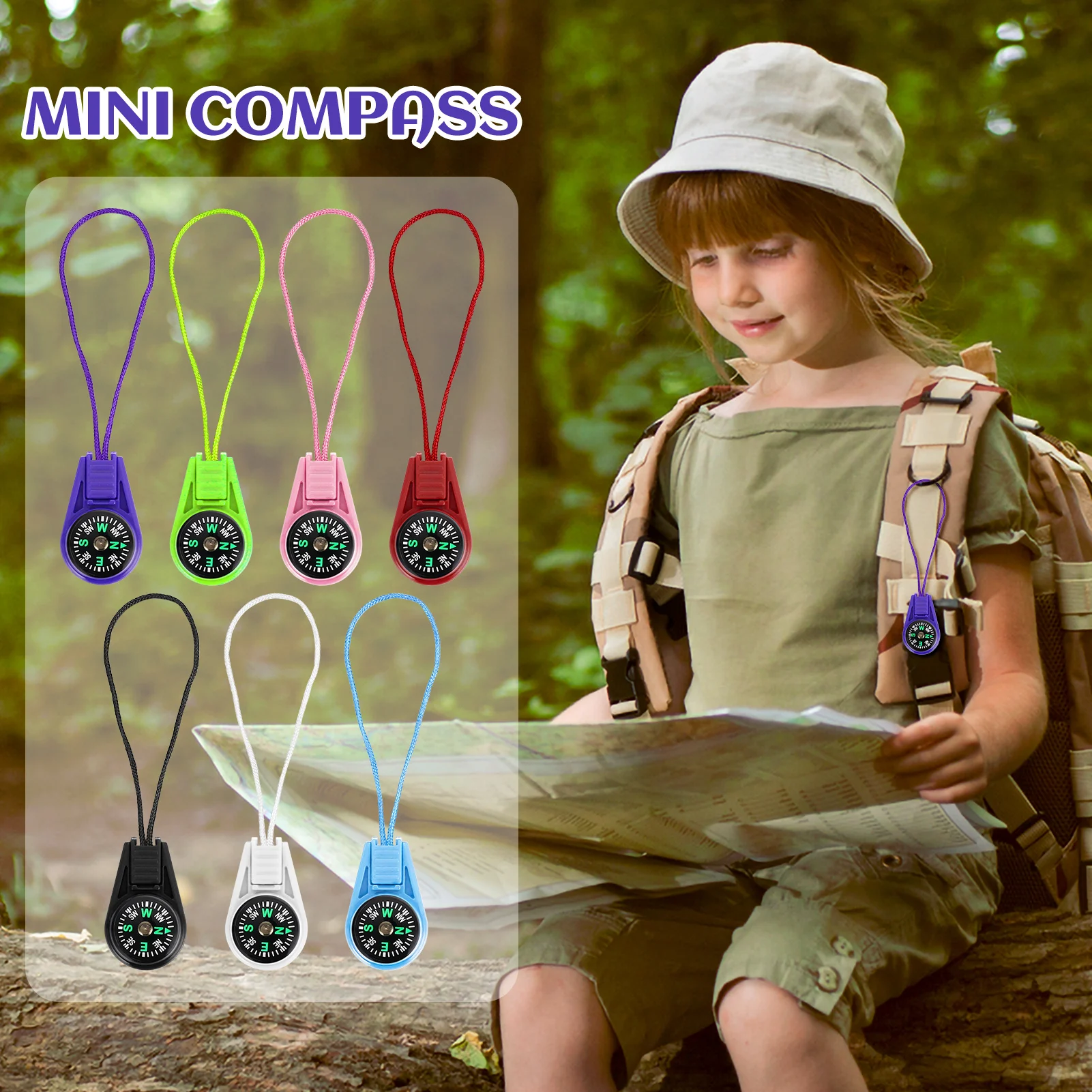 Plastic Pocket Pointer Keychain With Lanyard Accurate Mini Navigation Tool For Hiking Camping Emergency Survival For Kids Scouts