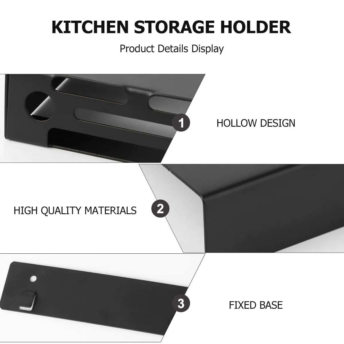 

1pc Kitchen Storage Rack Stainless Steel Wall Mounted Multi Functional Organizer Black Glue Screw Included Modern Design Space